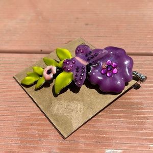 Purple flowered shirt pin